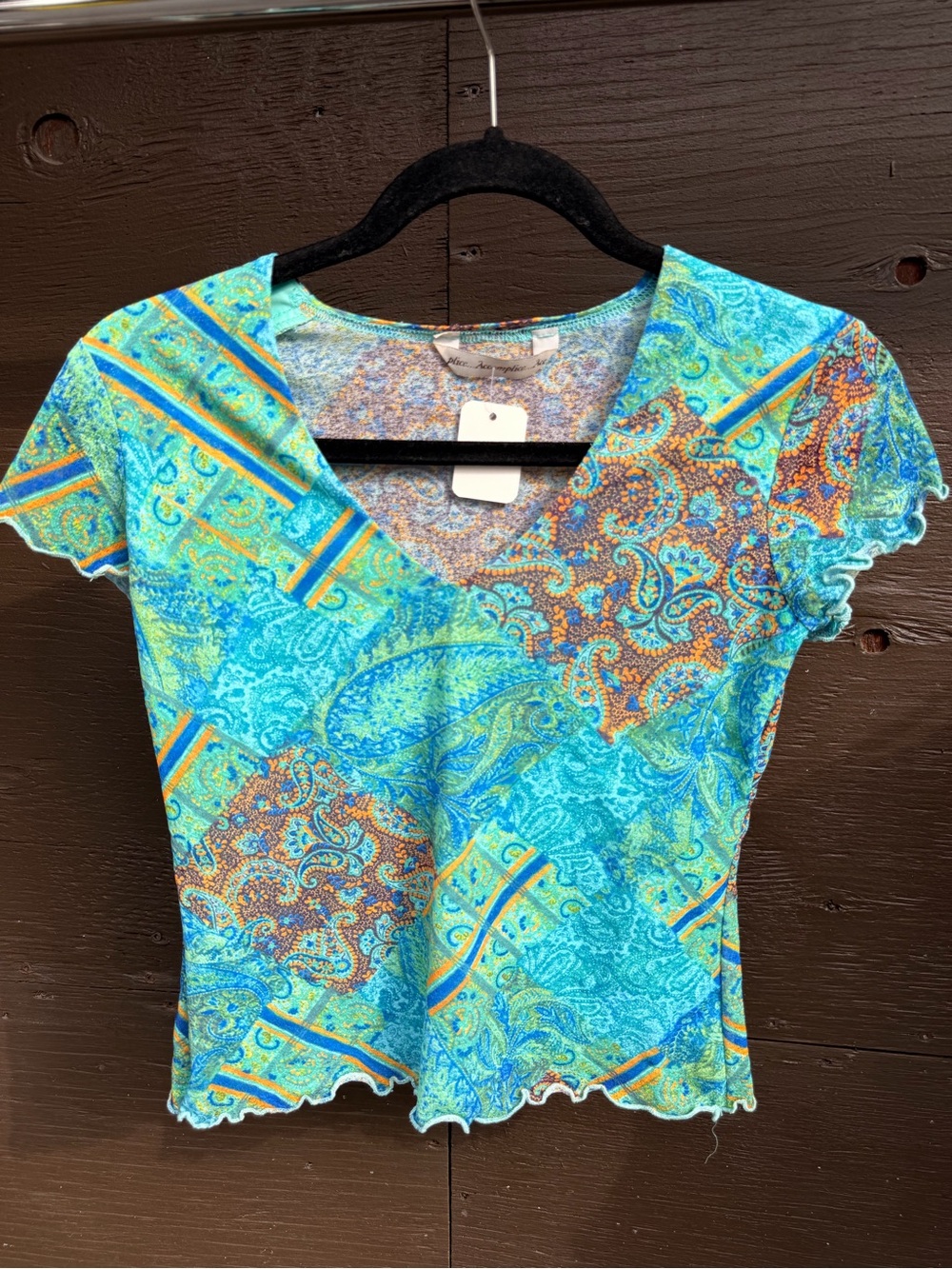 Vintage Italian Paisley V-Neck Short Sleeve Top